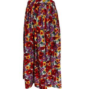 Vintage Evan Picone Floral Cotton Maxi Skirt – Size 8 – Watercolor Poppy Print –